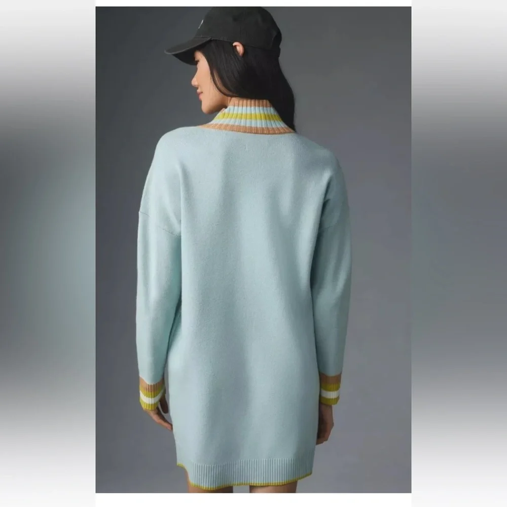 Anthropologie Maeve Varsity Half Zip Tunic Mini Sweater Dress Aqua Teal - Picture 5 of 7